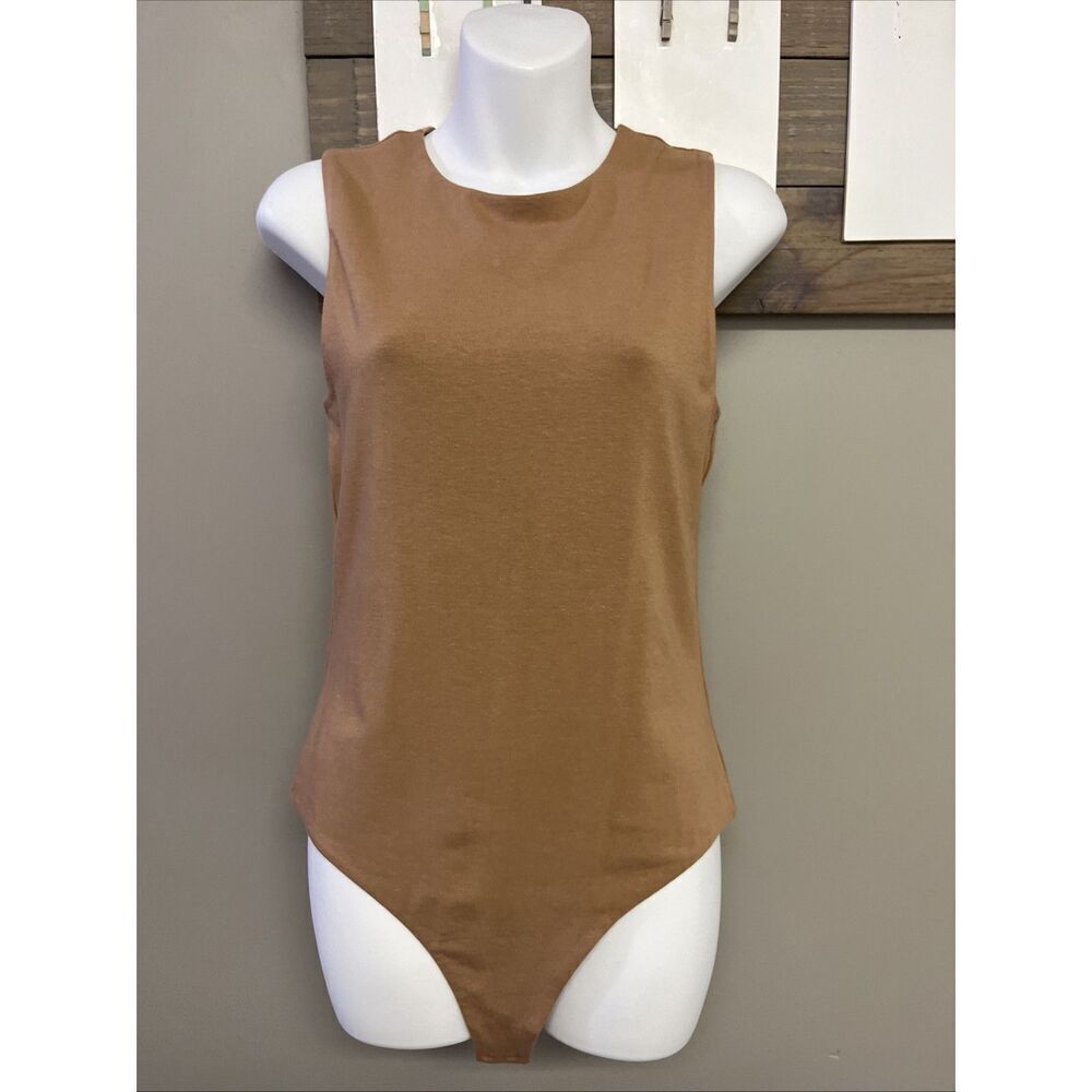 Nuuds Crewneck Sleeveless Heather Mocha/coffee Thong Bodysuit Snaps Medium NWOT